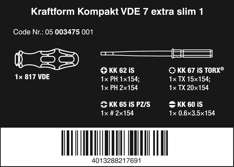 Wera Kraftform Kompakt VDE 7 Extra Slim Screwdriver Set - 7 Pieces - Image 2