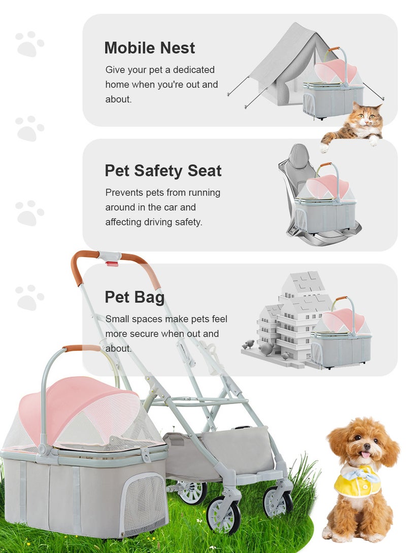 كيدل قابلة للطي عربة الحيوانات الأليفة قابلة للفصل حقيبة الحيوانات الأليفة المحمولة عربة الكلب مع سلة التخزين للكلاب الصغيرة / المتوسطة القطط ﻿ ﻿ - Image 3