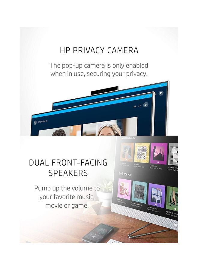 HP كمبيوتر الكل في واحد ‎24‎-‎dp1043nh‎ بشاشة مقاس 24 بوصة بمعالج كور i7-1165G7 وذاكرة رام 8 جيجابايت ومحرك أقراص صلبة HDD سعة 1 تيرابايت وبطاقة رسومات أيريس Xe ونظام تشغيل DOS (دون ويندوز) الإصدار العالمي أبيض - Image 4