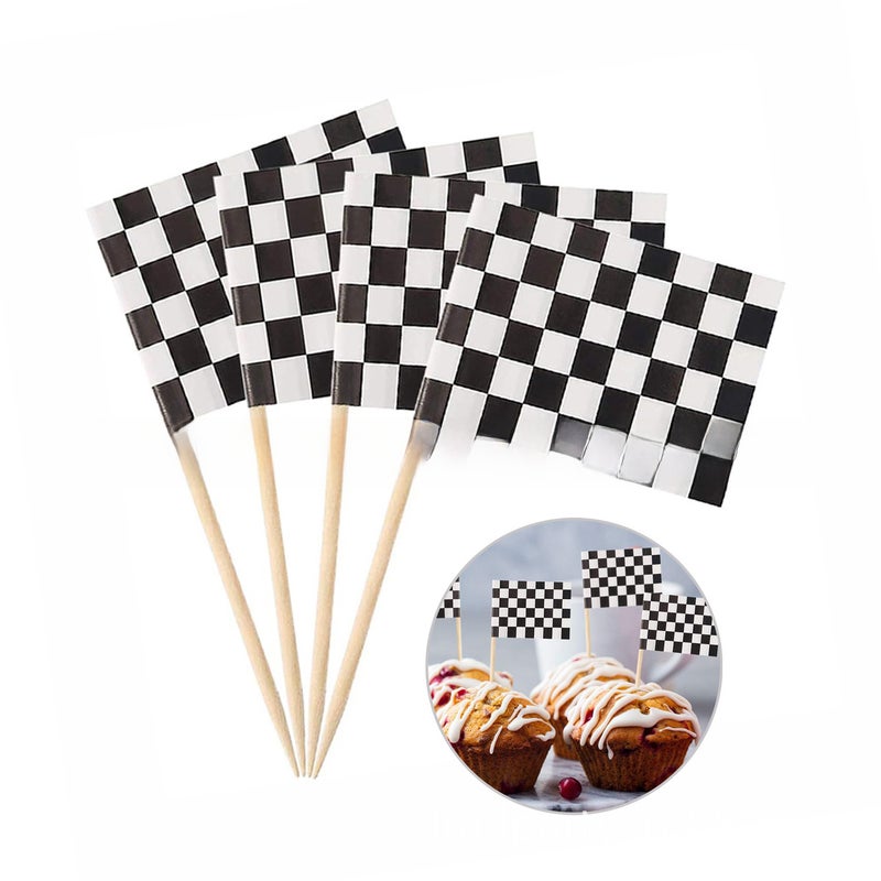 50Pcs Checkered F1 Racing Cupcake Toppers 