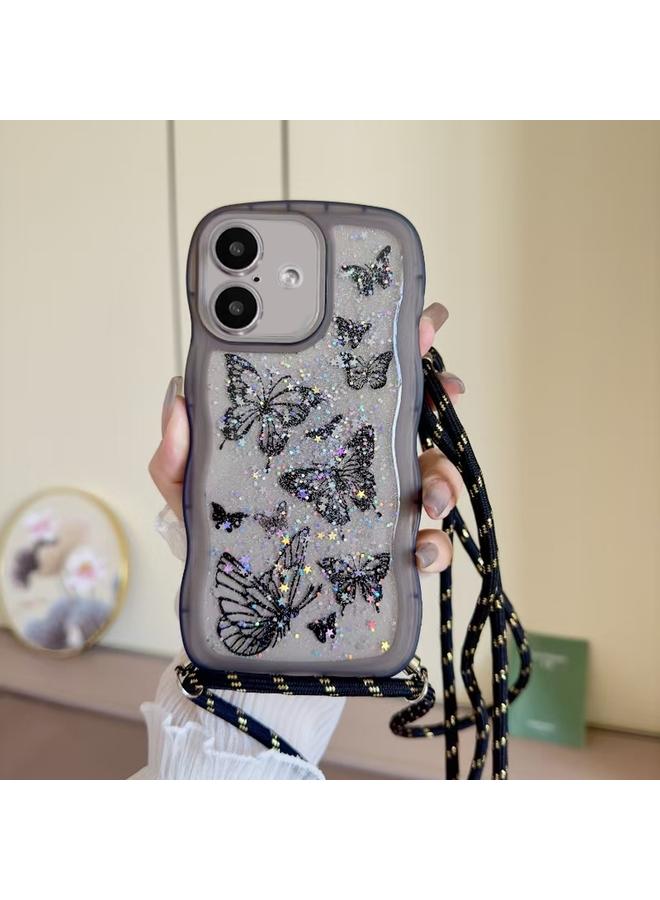S-TOP Case For iPhone 16 Plus Crossbody Wave Edge Butterfly TPU Phone Case - Image 1