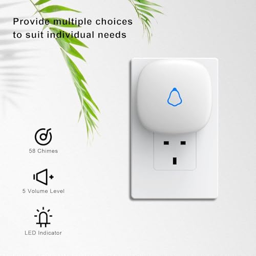 METAK Door Chime, Wireless Door Open Contact Sensor Alarm with 500 FT Range, 58 Chimes and 5 Volume Levels for Business/Store/Home/Office When Entering, 1 Transmitter + 1 Plug-in Receiver - Image 2