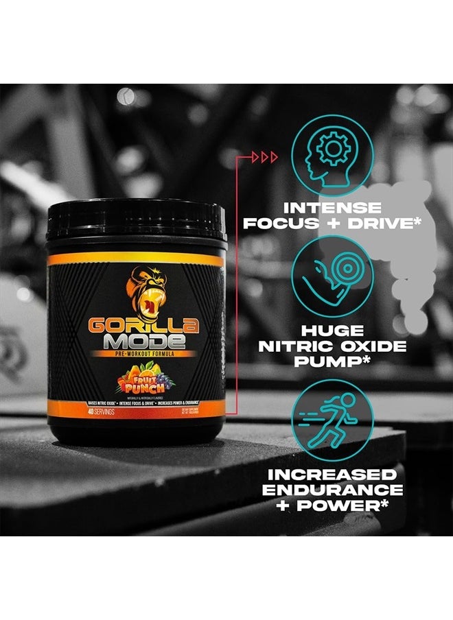 Gorilla Mind - Gorilla Mode Pre Workout - Massive Pumps · Laser Focus · Energy · Power - L-Citrulline, Creatine, L-Tyrosine, Betaine, Hydroprime®, Alpha-GPC, 400mg Caffeine, Huperzine A - 816g (Fruit Punch) - Image 1