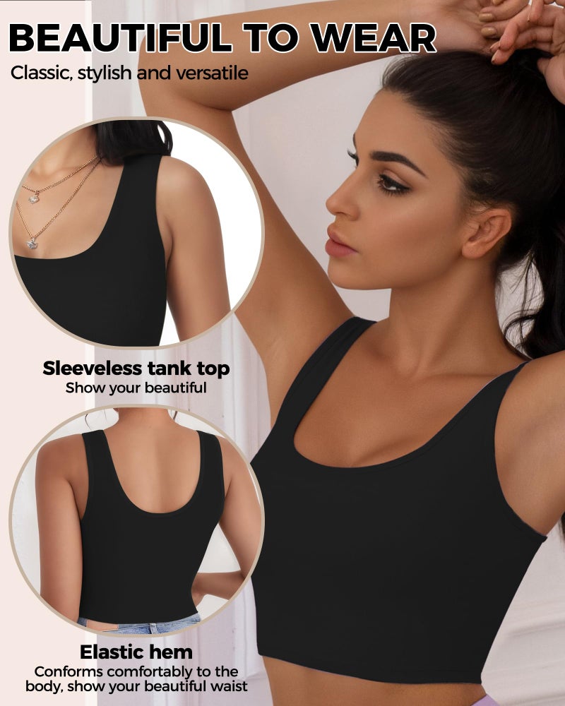 AURUZA 2Pcs Tank Tops for Women, U Neck Sleeveless Crop Tops, Basic Cropped Racerback Going Out Tops Athletic Sports Shirts, L, Black+White - Image 4