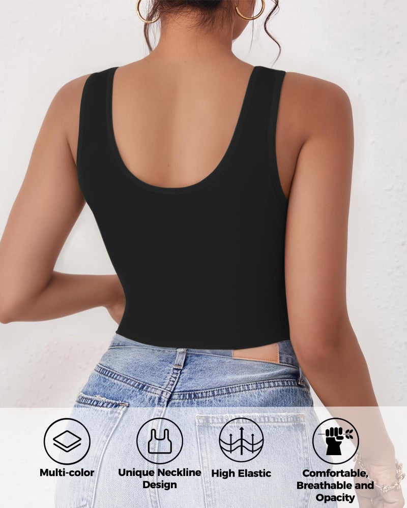 AURUZA 2Pcs Tank Tops for Women, U Neck Sleeveless Crop Tops, Basic Cropped Racerback Going Out Tops Athletic Sports Shirts, L, Black+White - Image 2