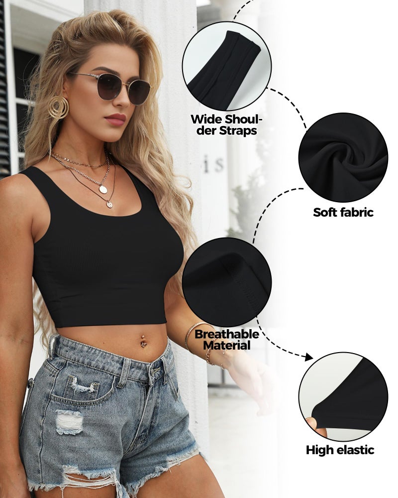 AURUZA 2Pcs Tank Tops for Women, U Neck Sleeveless Crop Tops, Basic Cropped Racerback Going Out Tops Athletic Sports Shirts, L, Black+White - Image 3