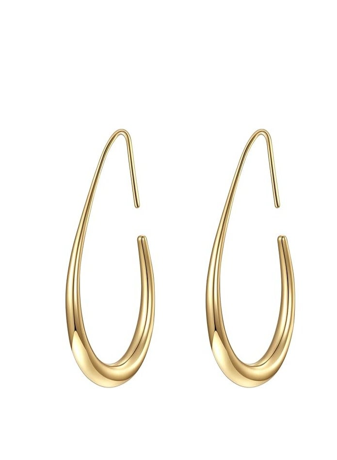 Teardrop Hoop Earrings for Women - Gold Plated Large Oval Pull Through Hoop Earrings High Polished Statement Jewelry Gift for Women - Image 1