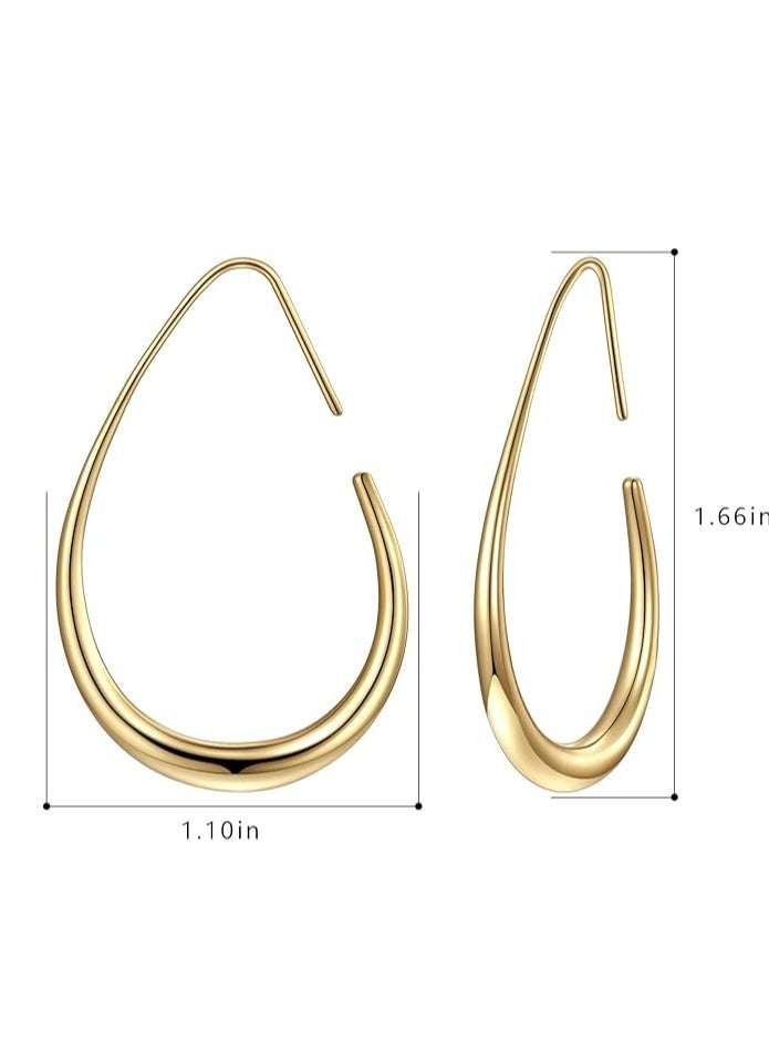 Teardrop Hoop Earrings for Women - Gold Plated Large Oval Pull Through Hoop Earrings High Polished Statement Jewelry Gift for Women - Image 2