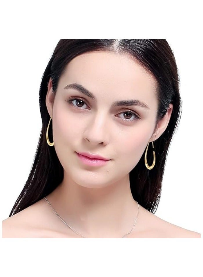Teardrop Hoop Earrings for Women - Gold Plated Large Oval Pull Through Hoop Earrings High Polished Statement Jewelry Gift for Women - Image 4