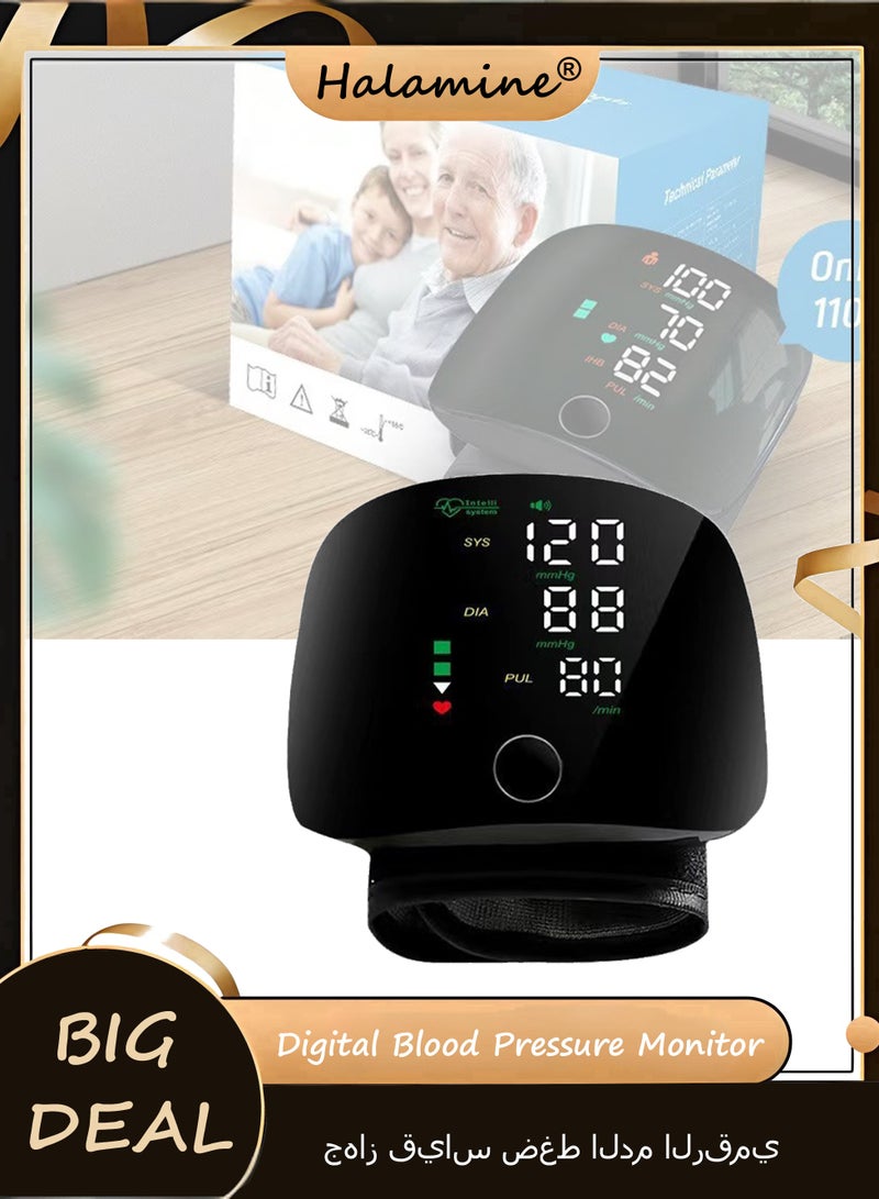 Halamine Digital Blood Pressure Monitor , Wrist Blood Pressure Machine, Adjustable Cuff, Detector 2x99 Readings Memory, Large Display Voice - Image 1