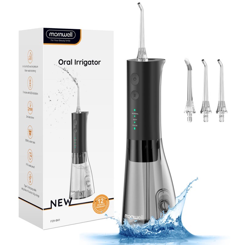 Mornwell Water Flossers for Teeth, 300ML Cordless Water Flosser, Mornwell 3s Pressure Crescendo Oral Irrigator, Professional Rechargeable Portable Water Flosser - Image 1