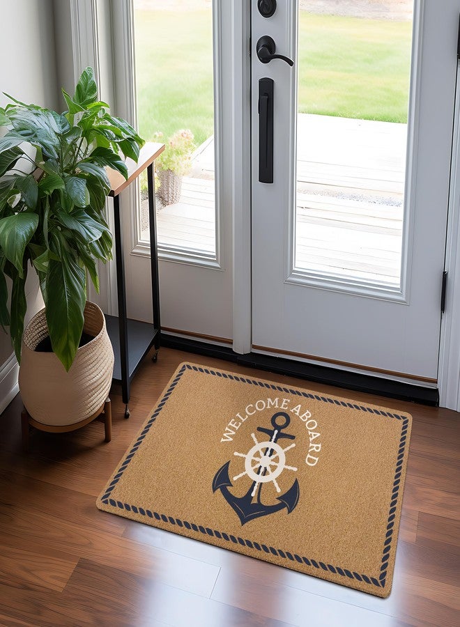KFXHANGD Nautical Boat Anchor Door Mat, Boat Nautical Anchor Front Door Mat Outside Entrance, Welcome Aboard Artificial Coir Doormat Rugs for Indoor Outdoor Entryway Patio Porch, 17x30 Inch - Image 2