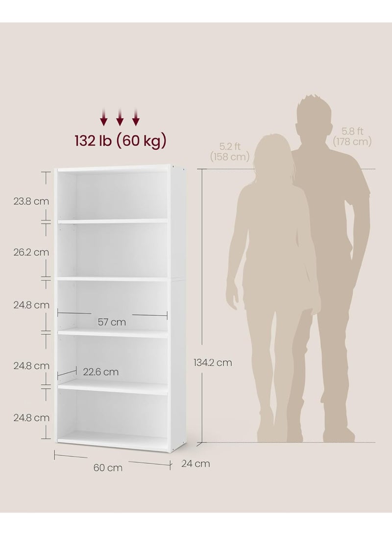 تشولوفز رفوف كتب وخزانات كتب مكونة من 5 طبقات، رفوف عرض أرضية، رفوف تخزين بارتفاع 134 سم، أثاث منزلي للمكتب المنزلي، غرفة المعيشة، غرفة النوم، وحدة أرضية - Image 3