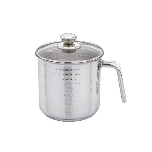 Praylady Stainless Steel Milk Boiler with Glass Lid (Hammered – Premium Textured Finish) | 2.5 LTR | 1mm Thick | Sandwich Bottom | Sleek Handle | BIS Certified | for Milk, Tea & Soup - Image 1