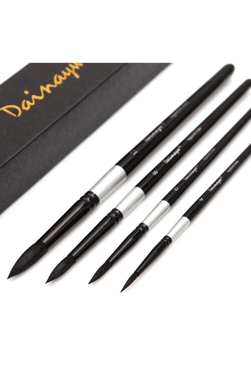 erorex 4pcs bursh set Professional 4Pcs Black Handle Round Brushes set Squirrel Hair Art Painting Brushes f - Image 1