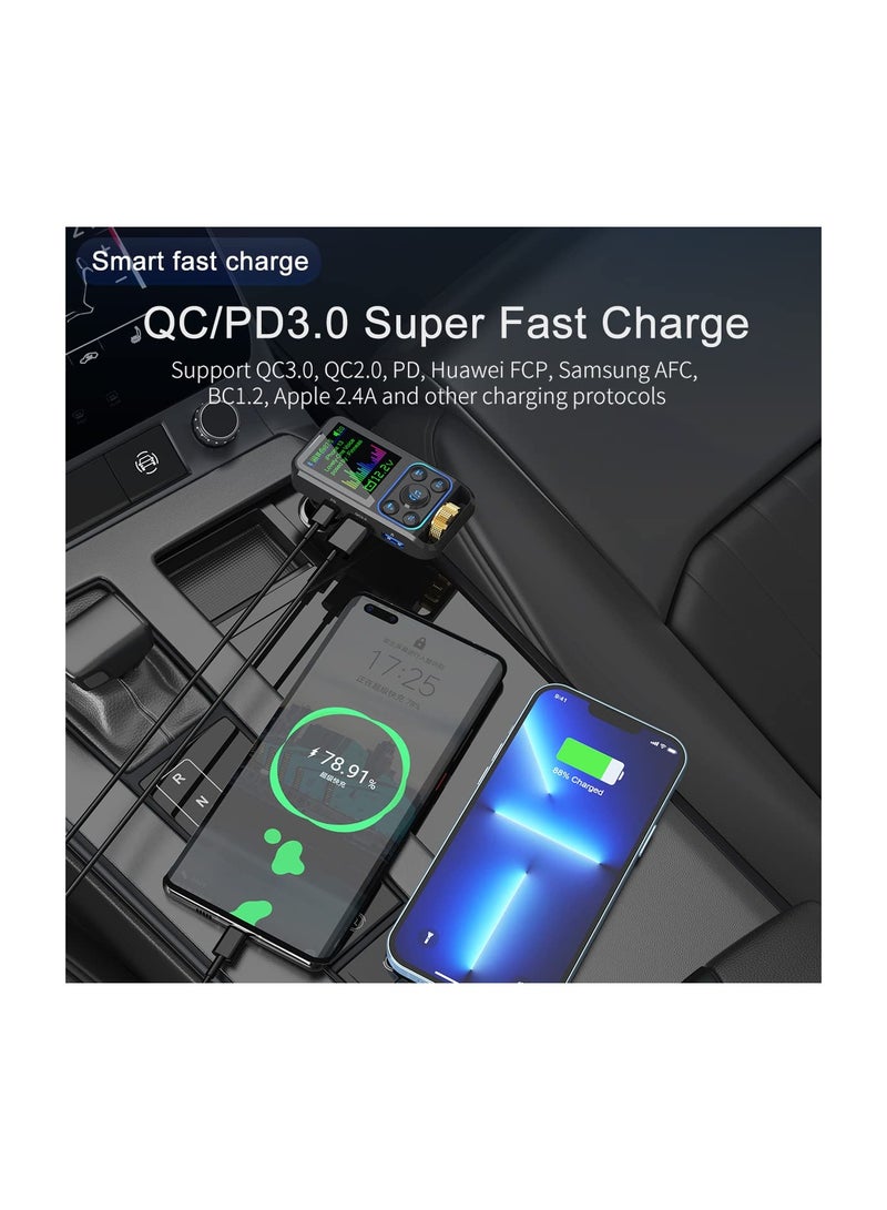 SOLARAE Bluetooth 5.3 FM Transmitter Car Adapter for HD Lossless Sound Quality, EQ Sound, QC3.0 & PD3.0 Fast Charging, with Built-in Microphone for Clear Calls - Image 4