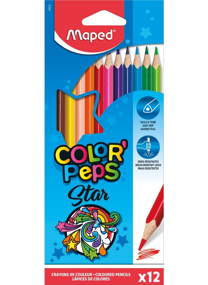 Maped ColorPeps Star Triangular Color Pencils Set Pack Of 12 Colour Pencils Strong And Non Toxic Bright And Vibrant Colours 12 Rich Shades Drawing Pencils Colour Pencils Assorted