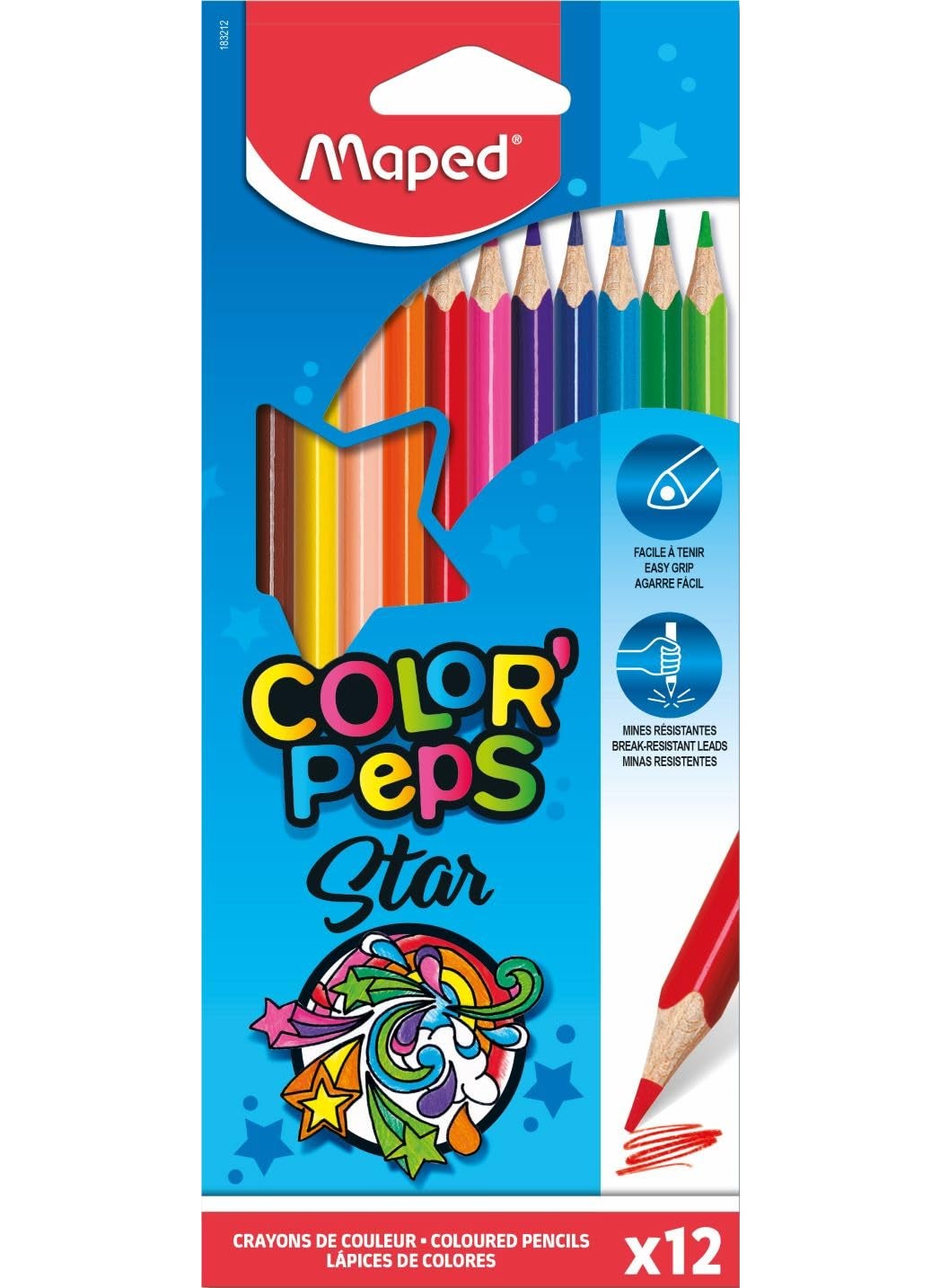 Maped - Maped ColorPeps Star Triangular Color Pencils Set Pack Of 12 Colour Pencils Strong And Non Toxic Bright And Vibrant Colours 12 Rich Shades Drawing Pencils Colour Pencils Assorted - Image 1