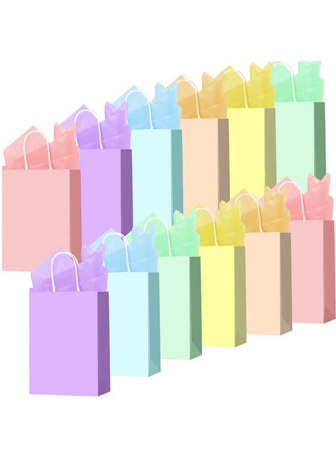 Larcenciel 12 Pcs Gift Bags With Tissue Paper 6 Colors Paper Bags With Handles Rainbow Party Favor Bags Candy Bags Treat Bags Goodie Bags For Party Gift Wraps Birthday Weddingbaby Shower (Small) - Image 1