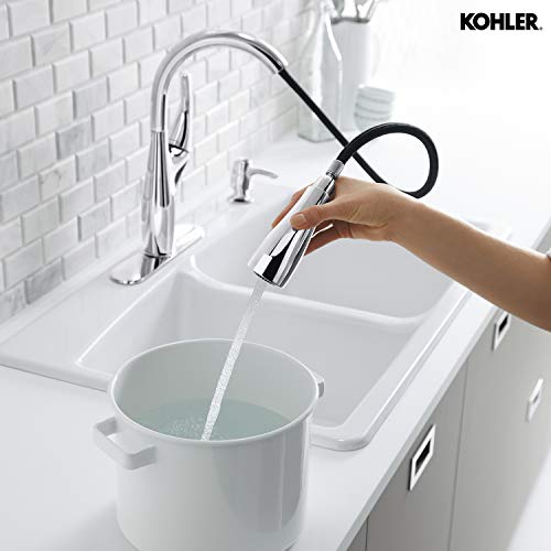 KOHLER Mazz Pull-Down Sprayer Kitchen Faucet, with Multi-Function Spray Head Featuring Sweep Spray and Docking Spray Head Technology, with soap/Lotion Dispenser, Chrome Finish (Silver) - Image 4
