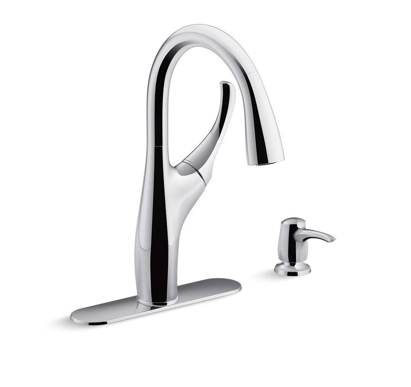 KOHLER Mazz Pull-Down Sprayer Kitchen Faucet, with Multi-Function Spray Head Featuring Sweep Spray and Docking Spray Head Technology, with soap/Lotion Dispenser, Chrome Finish (Silver) - Image 1