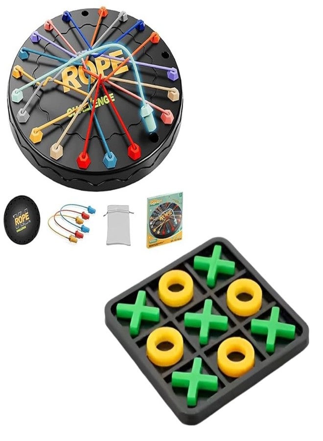 Puno Rope Challenge Brain Teaser Untangling Puzzle Board Game and XOXO Tic Tac Toe, Plastic, 2 Players, for Ages 3 and Above - Image 1
