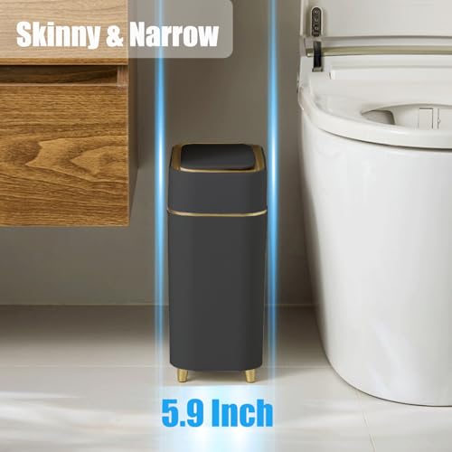 Yatmung 2-Pack - Automatic Trash Cans Touchless Motion Sensor Bathroom Trash Can - Waste Basket for Bedroom, Home Offices, Small Spaces - Compact Smart Garbage Can with Lid - Black with Gold Edge - Image 2