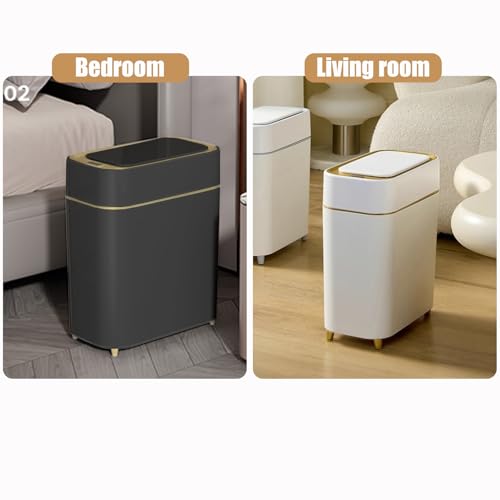 Yatmung 2-Pack - Automatic Trash Cans Touchless Motion Sensor Bathroom Trash Can - Waste Basket for Bedroom, Home Offices, Small Spaces - Compact Smart Garbage Can with Lid - Black with Gold Edge - Image 5