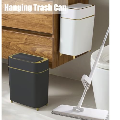 Yatmung 2-Pack - Automatic Trash Cans Touchless Motion Sensor Bathroom Trash Can - Waste Basket for Bedroom, Home Offices, Small Spaces - Compact Smart Garbage Can with Lid - Black with Gold Edge - Image 3