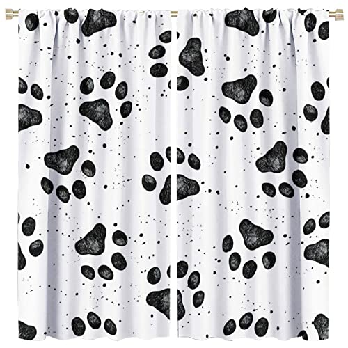 GoDazzling Dog Blackout Windows Curtains, Black Cartoon Dog Paw Print Cute Animal Curtain, for Kids Boys Girls Kawaii Animals Cartoon for Living Room 42x45in 2 Panels - Image 1
