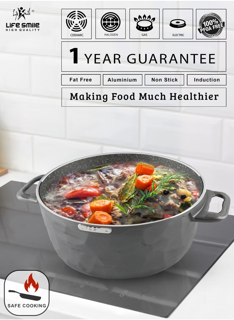 Life Smile - Cookware Set 8Pcs - Cooking set Induction Bottom, Granite Non Stick Coating, Die Cast aluminum 100% PFOA FREE Casserole Set include Casseroles 24/28/32CM And Silicone Utensils (Dark Grey) - Image 1