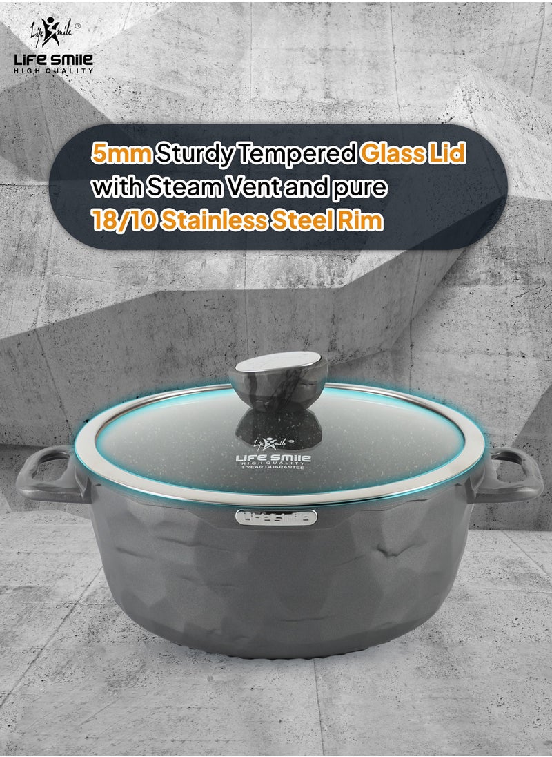 Life Smile - Cookware Set 8Pcs - Cooking set Induction Bottom, Granite Non Stick Coating, Die Cast aluminum 100% PFOA FREE Casserole Set include Casseroles 24/28/32CM And Silicone Utensils (Dark Grey) - Image 1