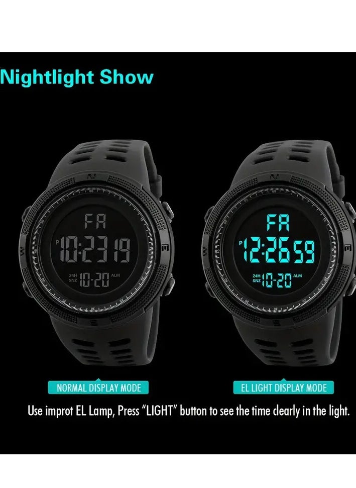 Watch Large Dial Timing Multifunctional Electronic Watch Waterproof Lighting Display Sports Watch With TPU Band For Women Men Students  - Image 2
