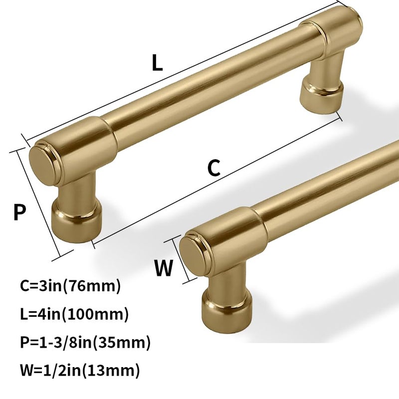 ZAUYX Solid Heavy Duty Jasper Cabinet Pulls 3 Inch Hole Centers Brushed Brass Kitchen Bathroom Modern Drawer Pulls - Image 3