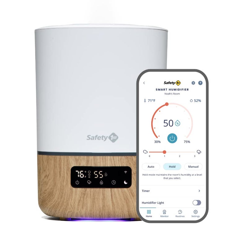 Safety 1st Connected Smart Humidifier 1 Gallon 38L Tank Size Cool Mist Humidifier with Hygrometer and Nightlight and Whisper Quiet for Baby Bedroom Nursery iOS and Android Compatible