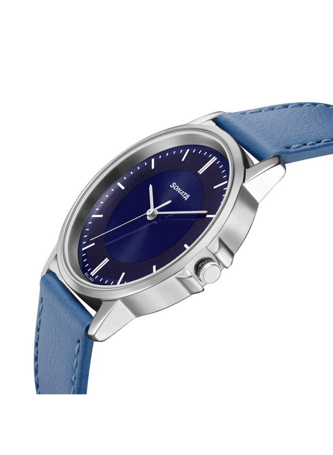 Sonata Quartz Analog Blue Dial Leather Strap Watch for Men-NS77083SL07W - Image 3