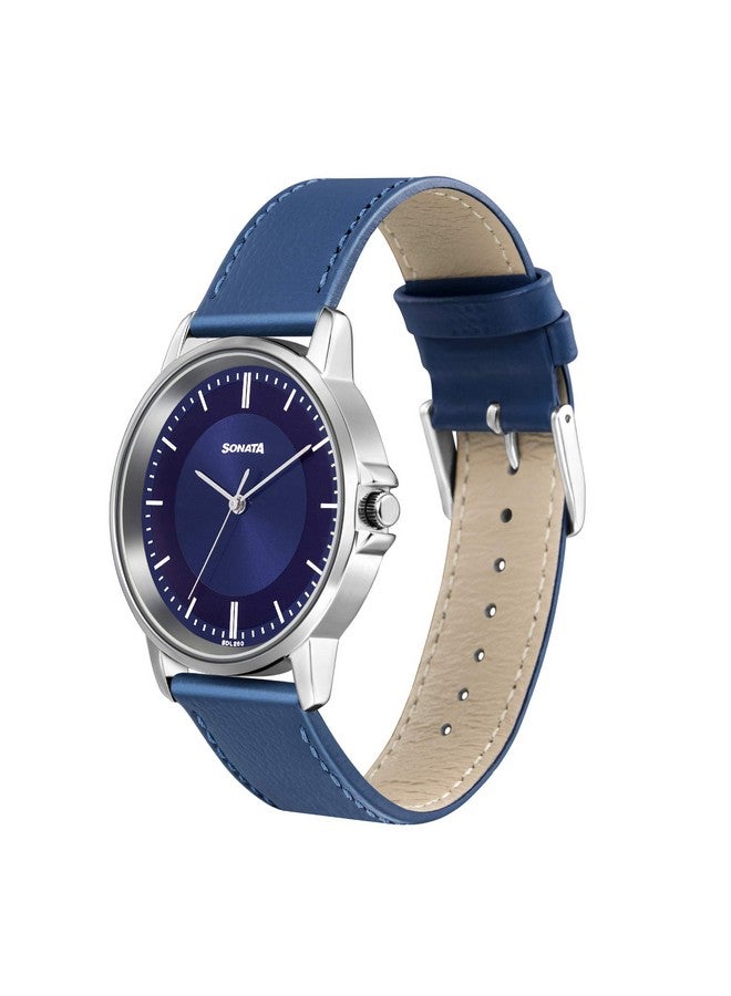 Sonata Quartz Analog Blue Dial Leather Strap Watch for Men-NS77083SL07W - Image 2