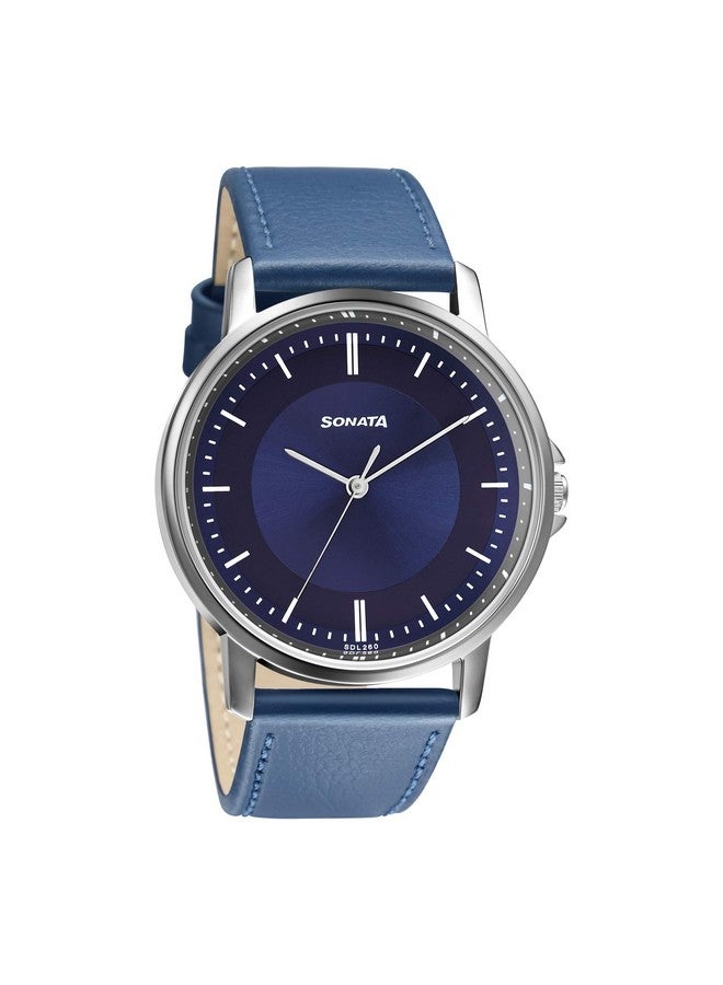 Sonata Quartz Analog Blue Dial Leather Strap Watch for Men-NS77083SL07W - Image 1
