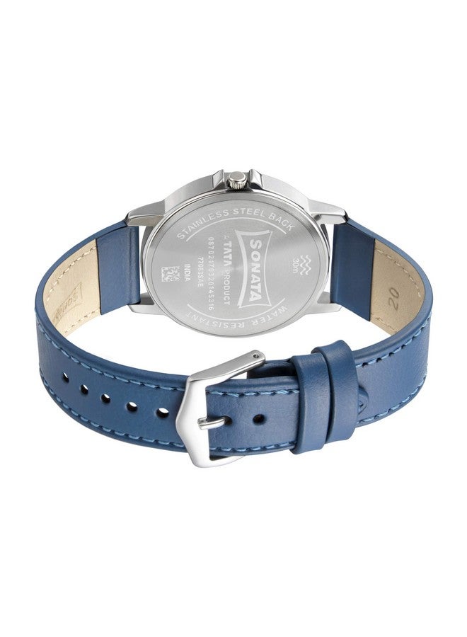 Sonata Quartz Analog Blue Dial Leather Strap Watch for Men-NS77083SL07W - Image 4