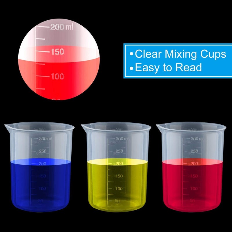 SPYLX Plastic Beakers Epoxy Mixing Cups Multipurpose Measuring Cups with 50 Pack Wooden Stirring Sticks for Resin Epoxy Stain Mixing Paint 250ML Pack of 12 - Image 4