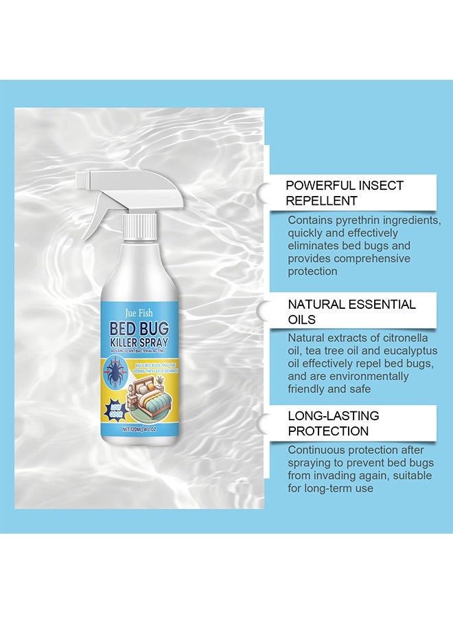 JUE FISH 120ml Bed Bugs Killer Spray, Low Odor Roach & Fly Killer Spray, Plant-Based Actives Kill Insects & Bugs on Contact, Non-Greasy, Repellent Indoor flea moth bugs bed bugs, No Stains, Fresh Scent - Image 3