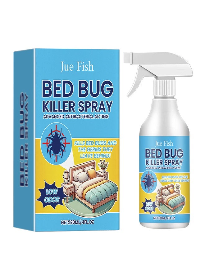 JUE FISH 120ml Bed Bugs Killer Spray, Low Odor Roach & Fly Killer Spray, Plant-Based Actives Kill Insects & Bugs on Contact, Non-Greasy, Repellent Indoor flea moth bugs bed bugs, No Stains, Fresh Scent - Image 1