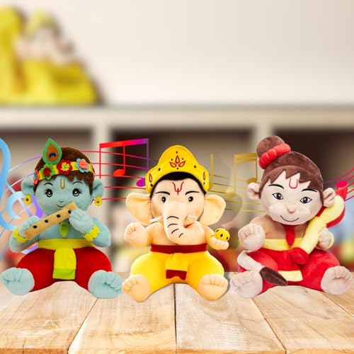 Panda's Box Mantra Chanting Baby Krishna, Hanuman & Ganesha| As Seen on Shark Tank | Musical Soft Plush Toys | Non-Toxic| Best Birthday Gift for Newborn Kids | Free Colouring Book | Pack of 3, Medium - Image 4