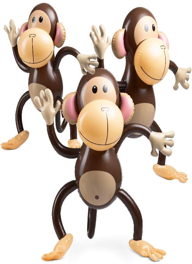 Bedwina - Large Inflatable Monkey (Pack of 3) 27-Inch Monkeys for Baby Shower, Safari, Jungle Themed Birthdays, Blow Up Animal Party Favors and Decorations for Kids and Toddlers - Image 1