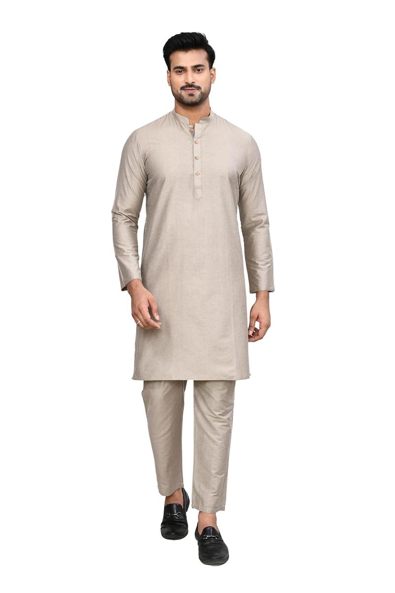 Polyfab Hathkargha Men's Cotton Regular Fit Kurta Pyjama Set - Ethnic Wear with Mandarin Collar & Full Sleeves - Image 1