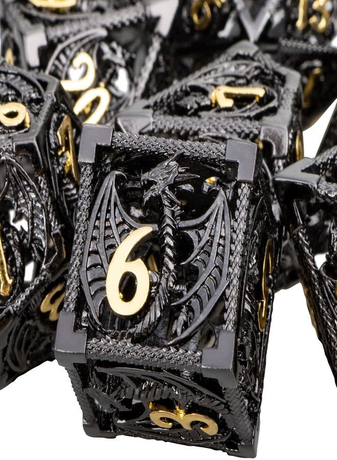 ARUOHHA Hollow DND Metal Dice Set Black Gold Dragons D and D Dice, RPG Role Playing Games Dungeons Polyhedral Dice with Gift Box D20 D12 D10 D8 D6 D4 - Image 1
