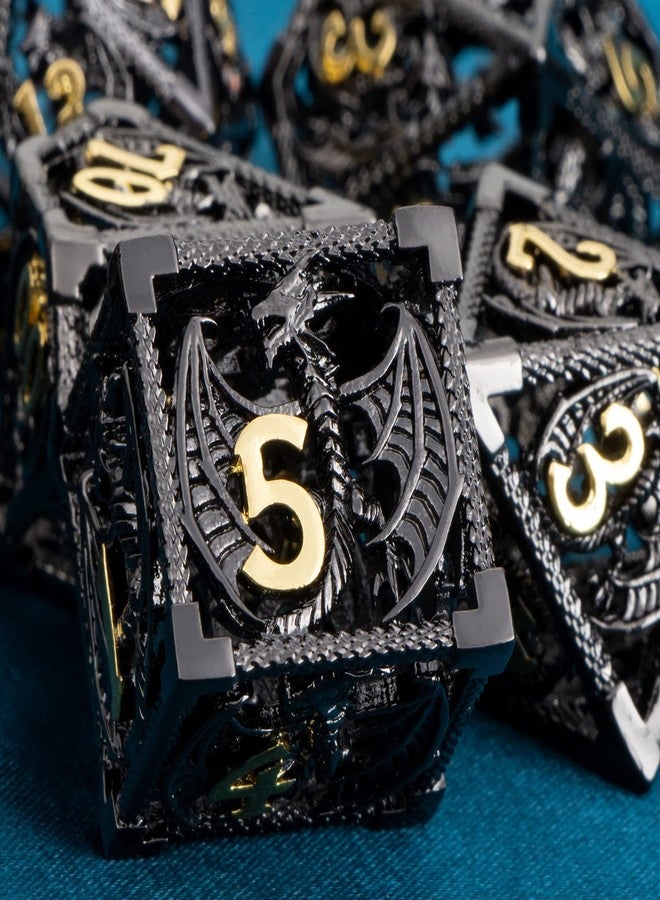 ARUOHHA Hollow DND Metal Dice Set Black Gold Dragons D and D Dice, RPG Role Playing Games Dungeons Polyhedral Dice with Gift Box D20 D12 D10 D8 D6 D4 - Image 5