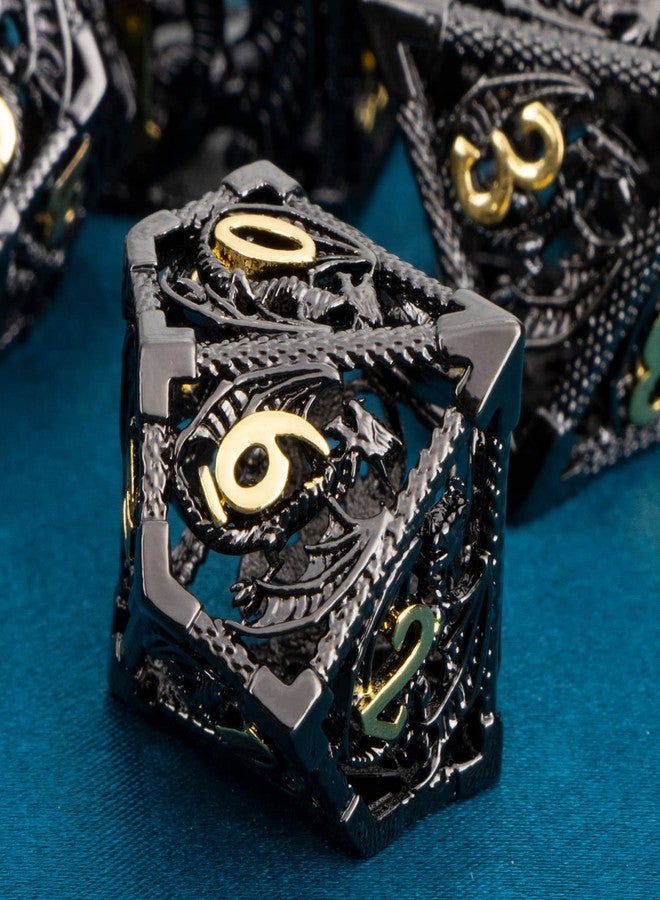 ARUOHHA Hollow DND Metal Dice Set Black Gold Dragons D and D Dice, RPG Role Playing Games Dungeons Polyhedral Dice with Gift Box D20 D12 D10 D8 D6 D4 - Image 4