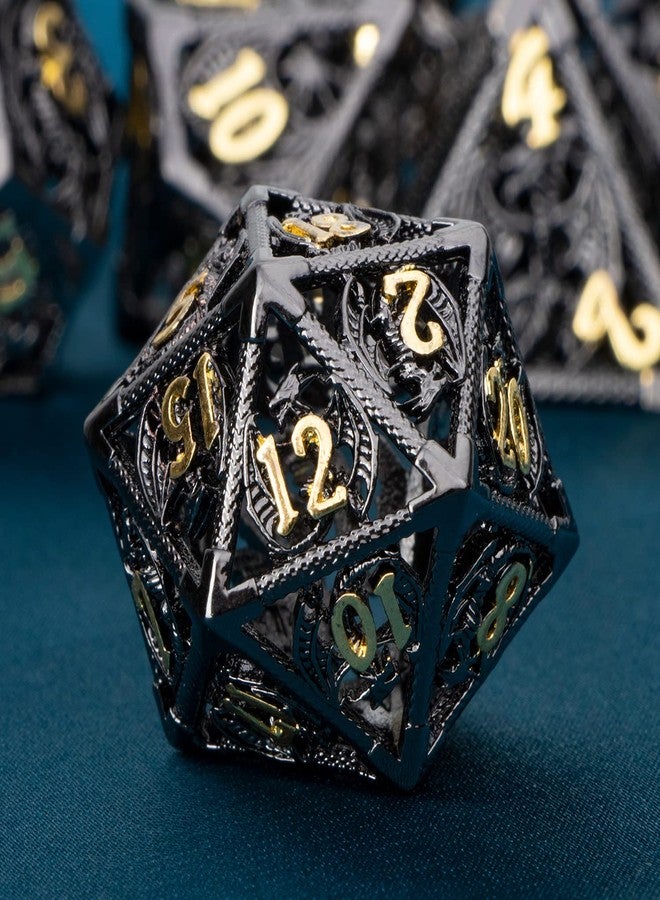 ARUOHHA Hollow DND Metal Dice Set Black Gold Dragons D and D Dice, RPG Role Playing Games Dungeons Polyhedral Dice with Gift Box D20 D12 D10 D8 D6 D4 - Image 3