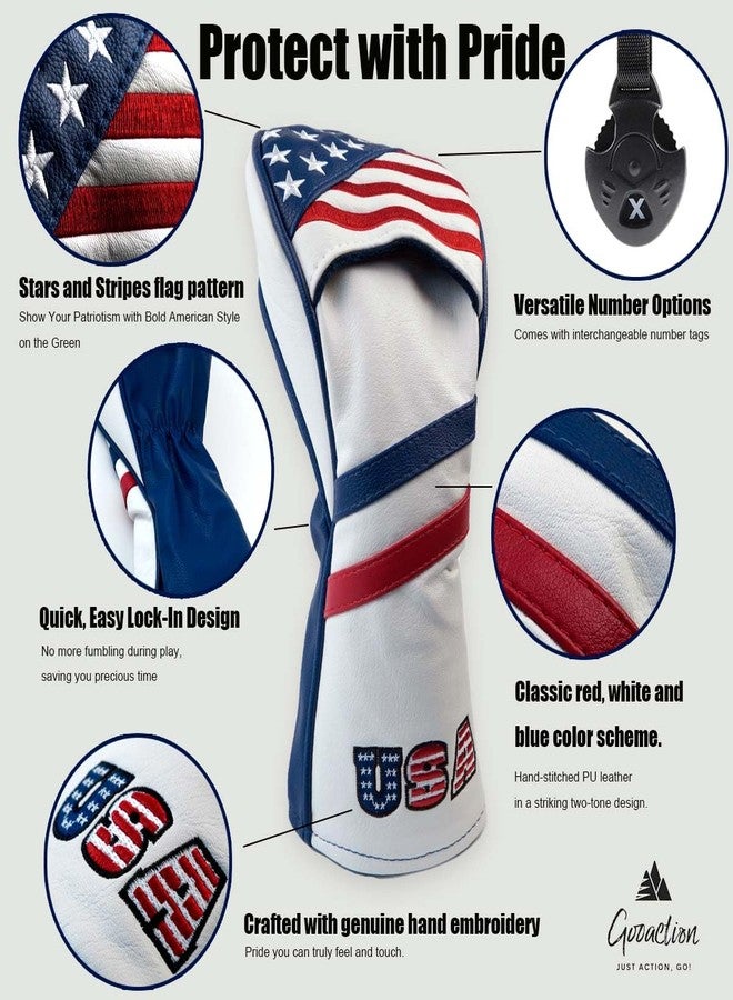 GOOACTION USA Golf Club Hybrid Headcover American Stars and Stripes Flag Synthetic Leather Patriotic Head Covers Protector - Image 2